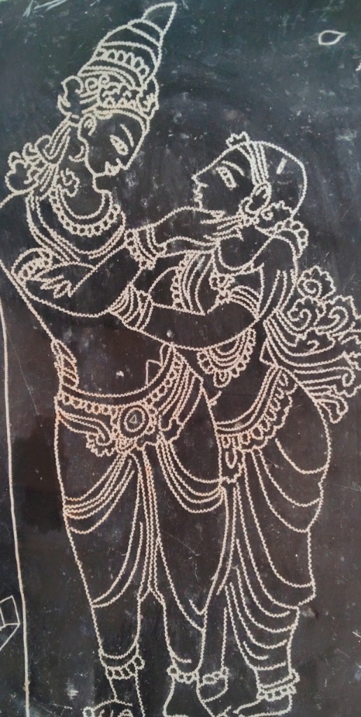 Traditional line drawing of Radha and Krishna couple - Adhithya Anandhu art work